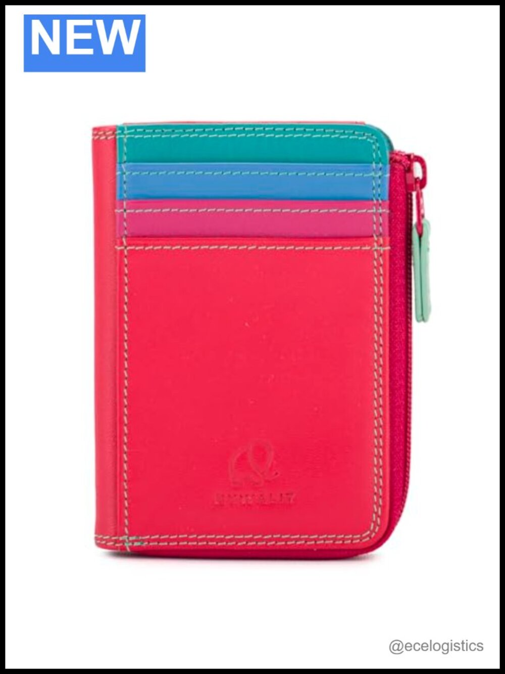 Small Zip Leather Wallet, 3 Card Slots, ID Window, Coin Pocket